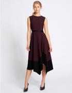 Marks & Spencer Colour Block Asymmetric Midi Dress Aubergine Mix