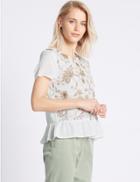 Marks & Spencer Floral Embroidered Short Sleeve Shell Top Ivory Mix