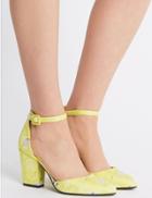 Marks & Spencer Block Heel Ankle Strap Court Shoes Yellow Mix
