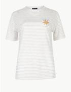 Marks & Spencer Striped Round Neck Short Sleeve T-shirt Oatmeal Mix