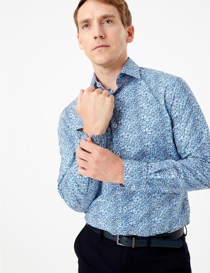 Marks & Spencer Tailored Fit William Morris Print Shirts Navy Mix