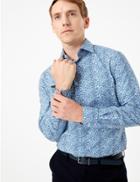 Marks & Spencer Tailored Fit William Morris Print Shirts Navy Mix