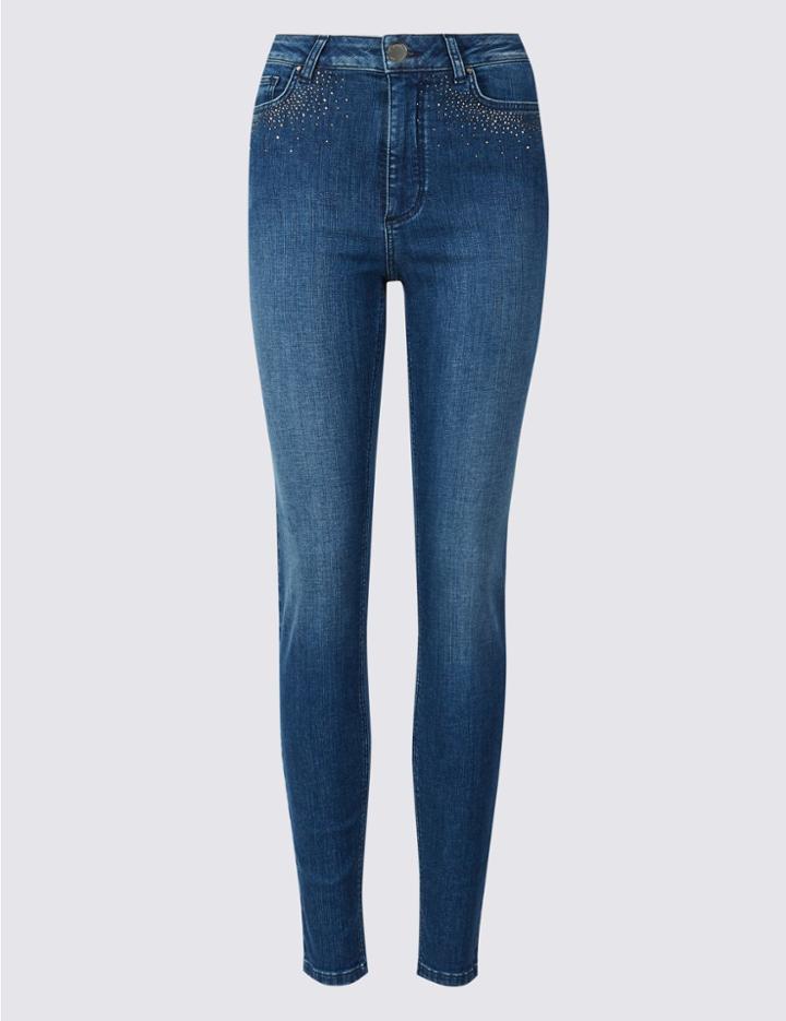 Marks & Spencer Embellished Roma Rise Skinny Jeans Medium Blue