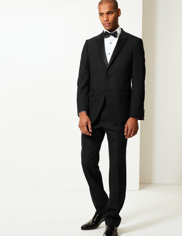 Marks & Spencer Black Regular Fit Wool Dinner Jacket Black