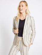 Marks & Spencer Linen Blend Striped Patch Pocket Blazer Cream Mix