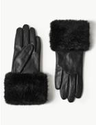 Marks & Spencer Leather Faux Fur Gloves Black