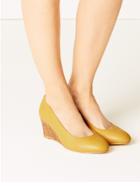 Marks & Spencer Leather Wide Fit Wedge Heel Court Shoes Ochre