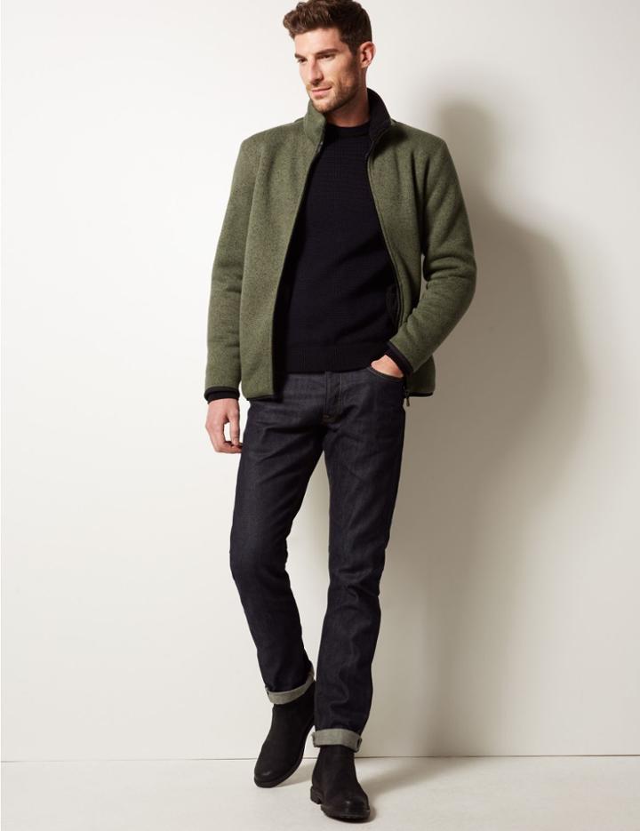 Marks & Spencer Funnel Neck Fleece Jacket With Stormwear&trade; Khaki Mix