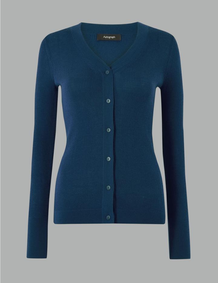 Marks & Spencer Fine Gauge Merino Cardigan Twilight
