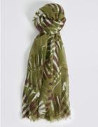 Marks & Spencer Palm Print Scarf Green Mix