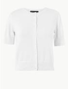 Marks & Spencer Pure Cotton Round Neck Short Sleeve Cardigan Soft White
