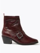 Marks & Spencer Leather Buckle Ankle Boots Berry