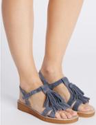 Marks & Spencer Suede Buckle Fringe Sandals With Footglove&trade; Pale Blue