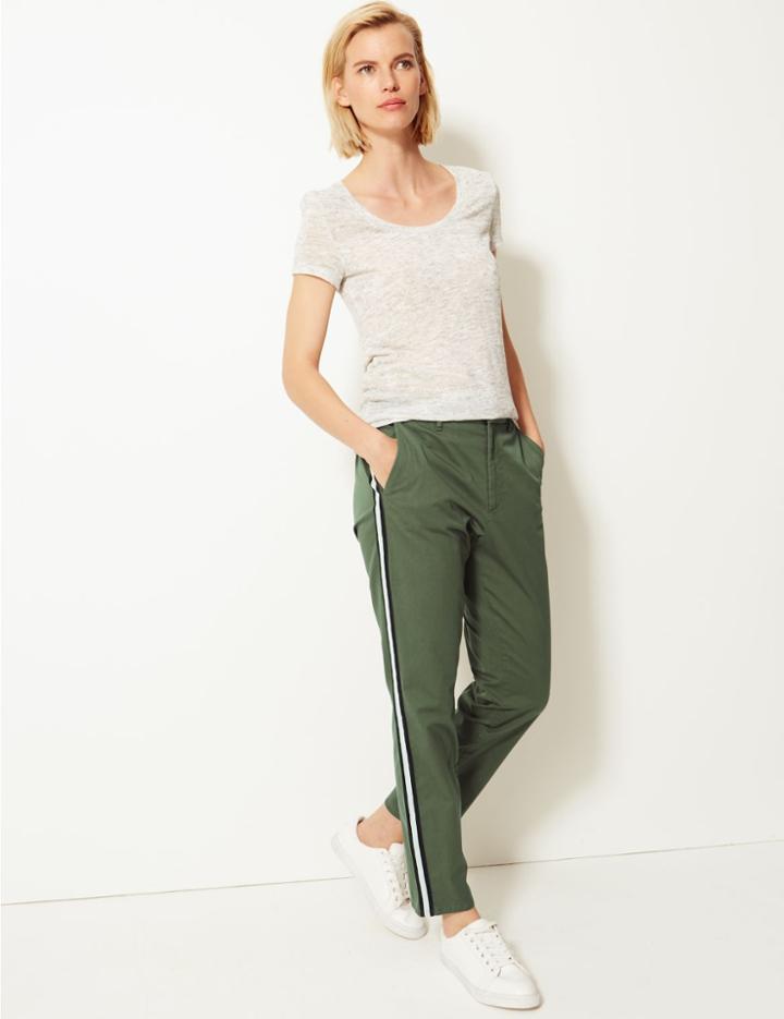 Marks & Spencer Cotton Rich Side Stripe Tapered Leg Chinos Khaki Mix