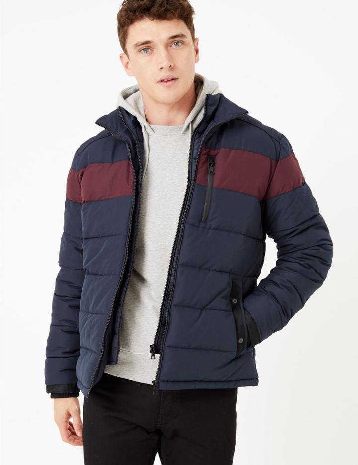 Marks & Spencer Quilted Jacket With Stormwear&trade; Navy Mix