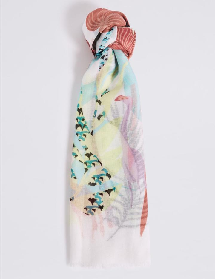 Marks & Spencer Jungle Border Print Scarf Cream