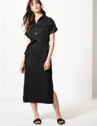 Marks & Spencer Linen Blend Midi Shirt Dress Black