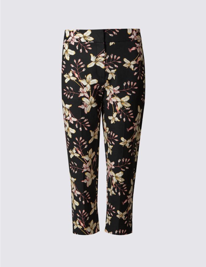 Marks & Spencer Petite Cropped Straight Leg Trousers Black Mix