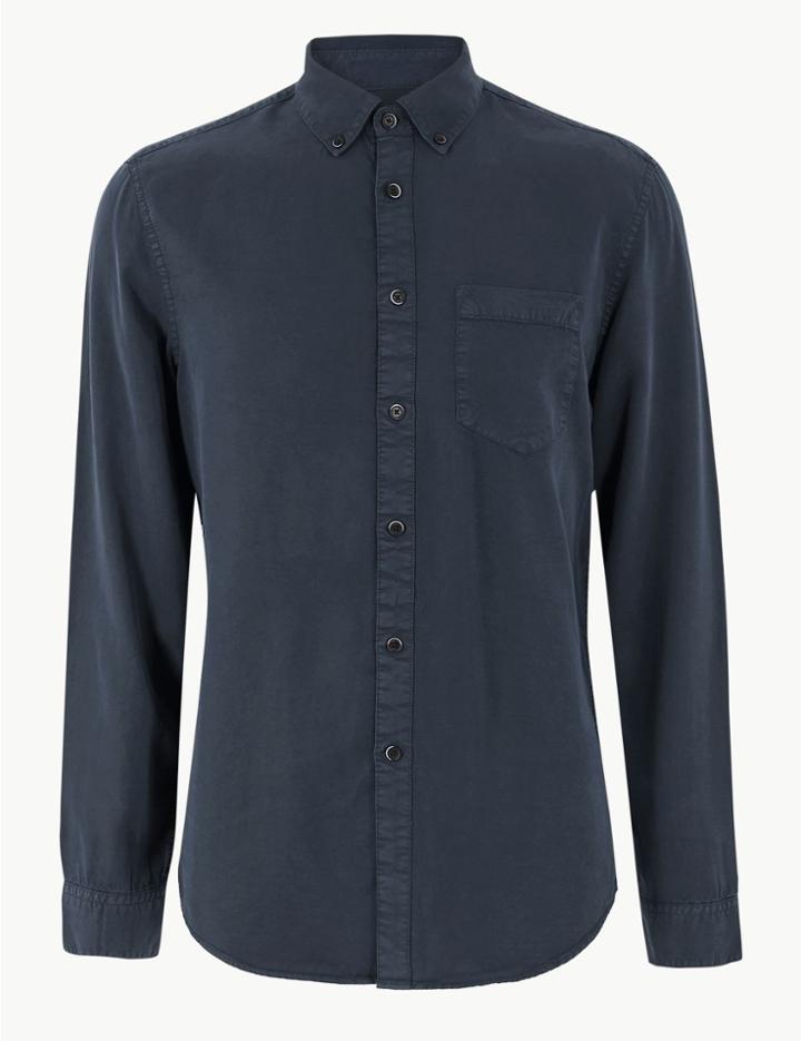 Marks & Spencer Long Sleeve Shirt With Pocket Navy
