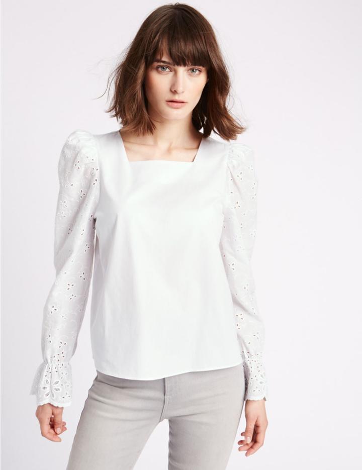 Marks & Spencer Flared Cuff Cutwork Sleeve Blouse Soft White
