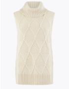 Marks & Spencer Cable Knit Turtle Neck Sleeveless Jumper Cream