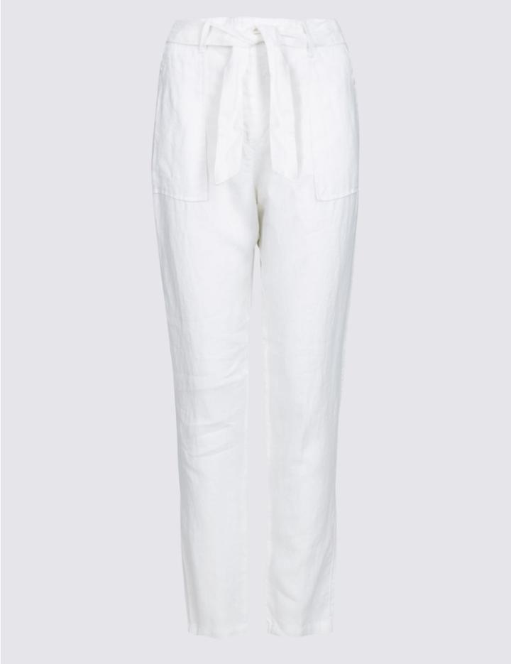 Marks & Spencer Pure Linen Peg Trousers Soft White