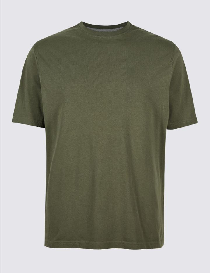 Marks & Spencer Pure Cotton Crew Neck T-shirt Medium Khaki