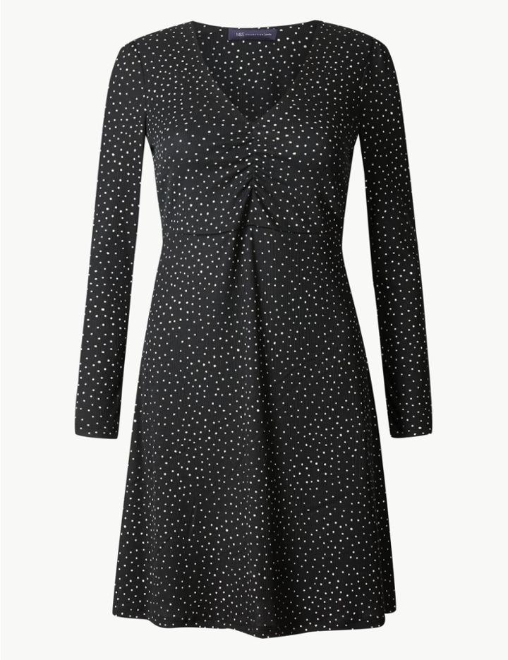 Marks & Spencer Petite Polka Dot Jersey Swing Dress Black Mix