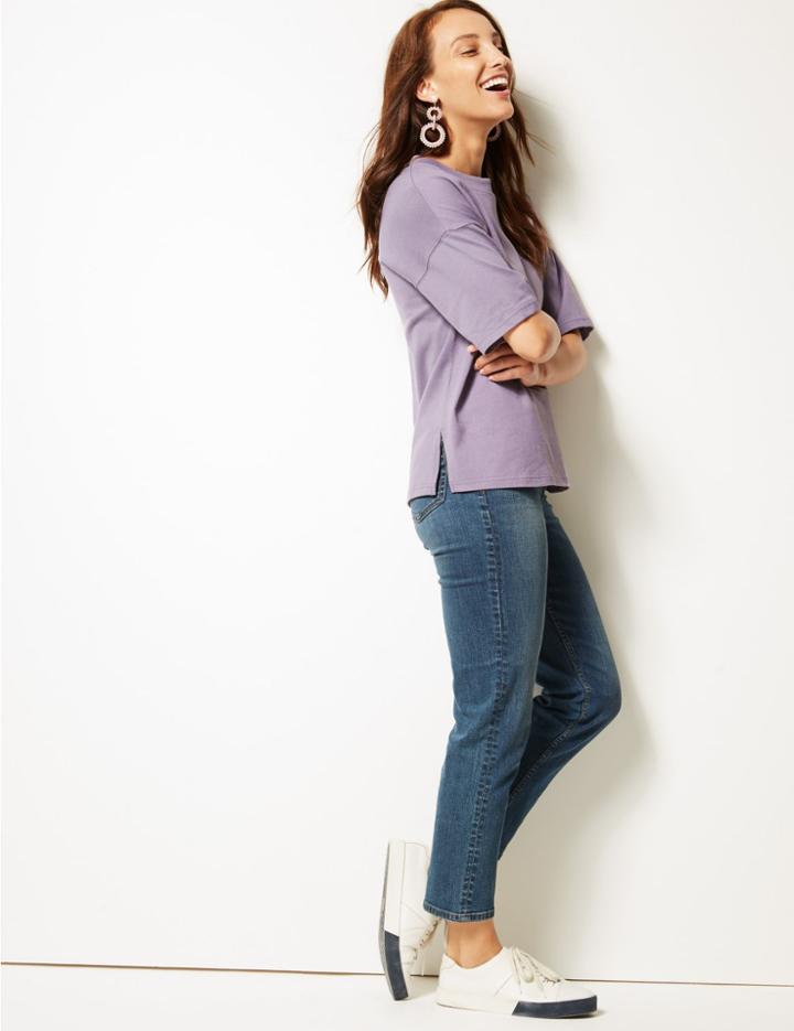 Marks & Spencer Pure Cotton Half Sleeve Top Amethyst