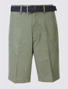 Marks & Spencer Cotton Rich Lightweight Belted Shorts Green