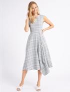 Marks & Spencer Cotton Rich Checked Cap Sleeve Skater Dress Silver Grey