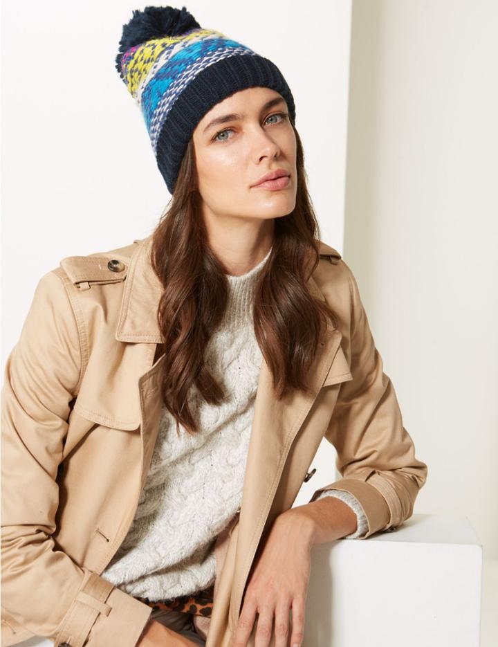 Marks & Spencer Stitched Pom Beanie Hat Multi