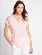 Marks & Spencer Cotton Rich Short Sleeve Jersey Top Pale Pink