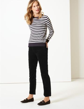 Marks & Spencer Corduroy Mid Rise Straight Leg Jeans Black