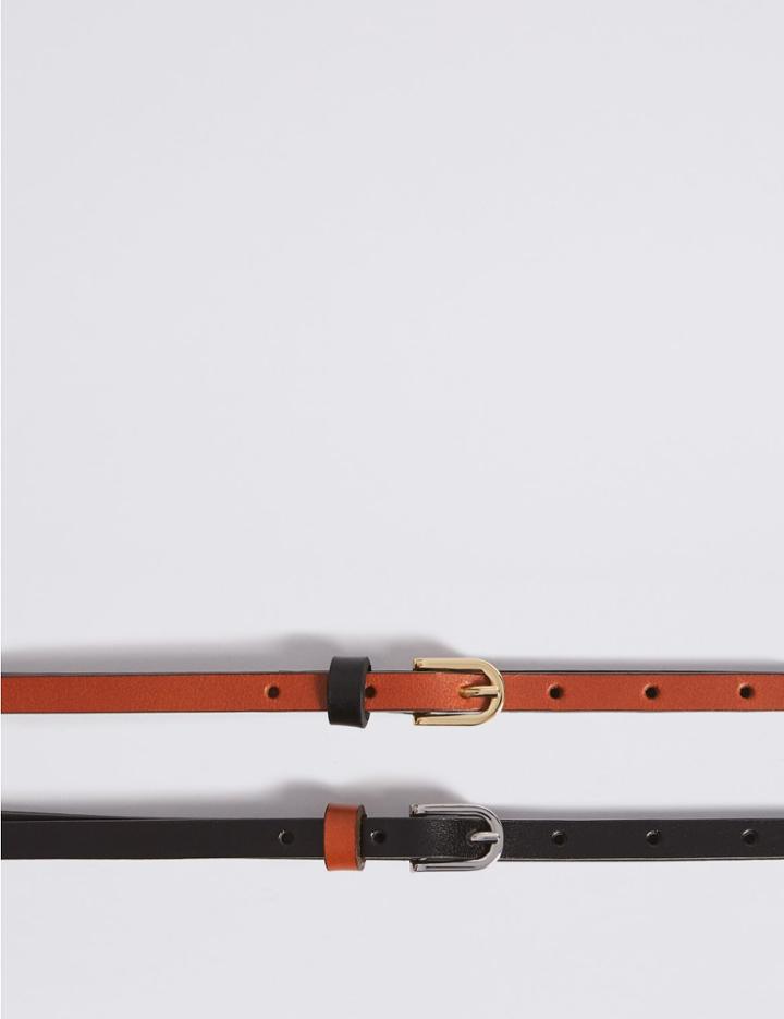 Marks & Spencer 2 Pack Leather Skinny Hip Belts Black/brown
