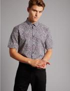Marks & Spencer Supima Cotton Slim Fit Printed Shirt Blackcurrant