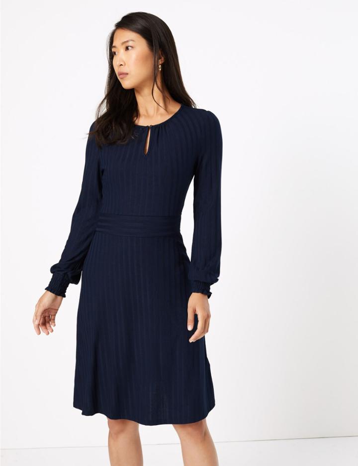 Marks & Spencer Ribbed Fit & Flare Dress Navy