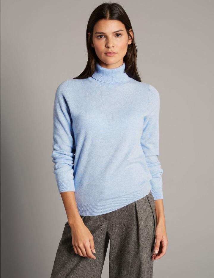 Marks & Spencer Pure Cashmere Polo Neck Jumper Chambray