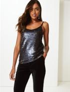 Marks & Spencer Sequin Embellished Vest Top Navy Mix