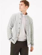 Marks & Spencer Cable Knit Cardigan With Wool Grey
