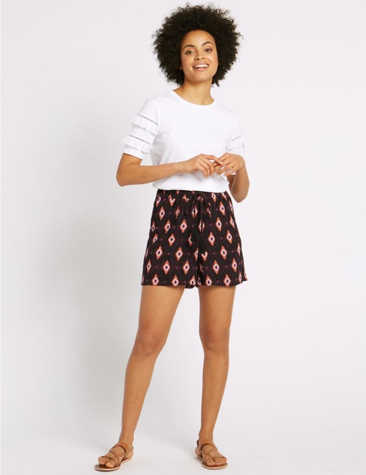 Marks & Spencer Printed Drawstring Tassel Shorts Orange Mix