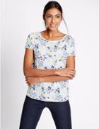 Marks & Spencer Pure Cotton Floral Print T-shirt White Mix