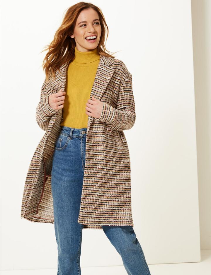 Marks & Spencer Petite Textured Open Front Coat Multi