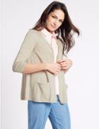 Marks & Spencer Open Front 3/4 Sleeve 2 Pocket Cardigan Natural