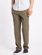 Marks & Spencer Regular Fit Linen Rich Trousers Coffee