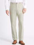 Marks & Spencer Regular Fit Linen Blend Flat Front Trousers Neutral