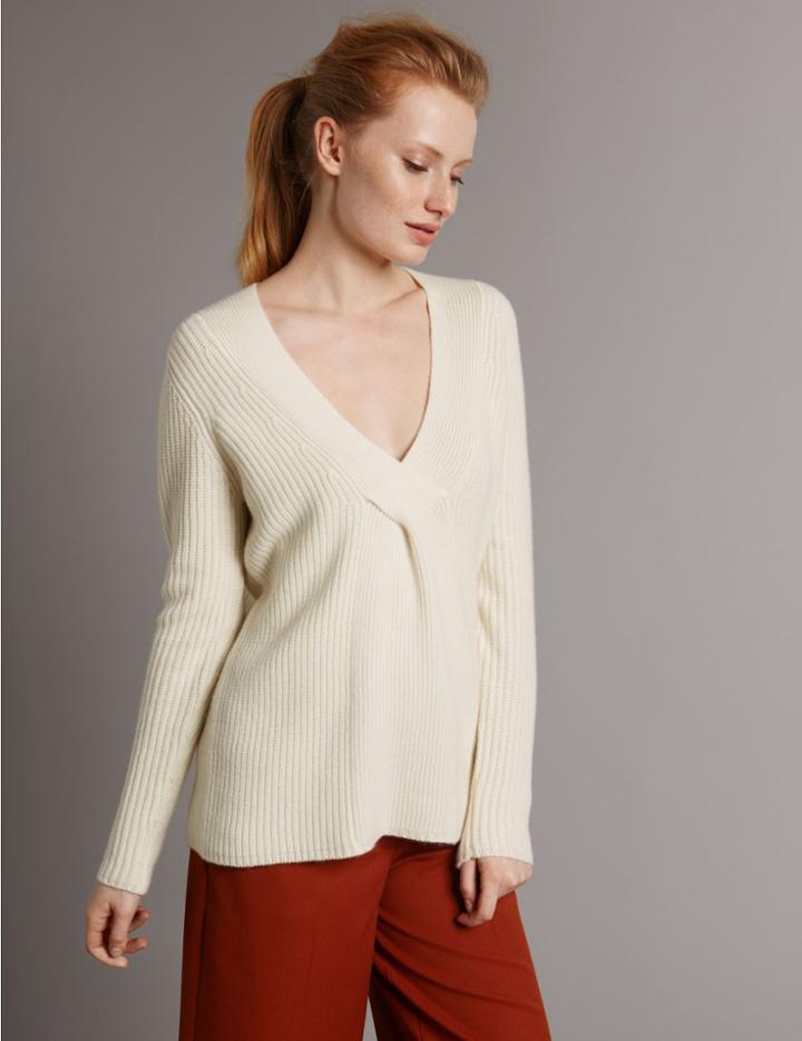 Marks & Spencer Pure Cashmere Ribbed V-neck Jumper Ivory