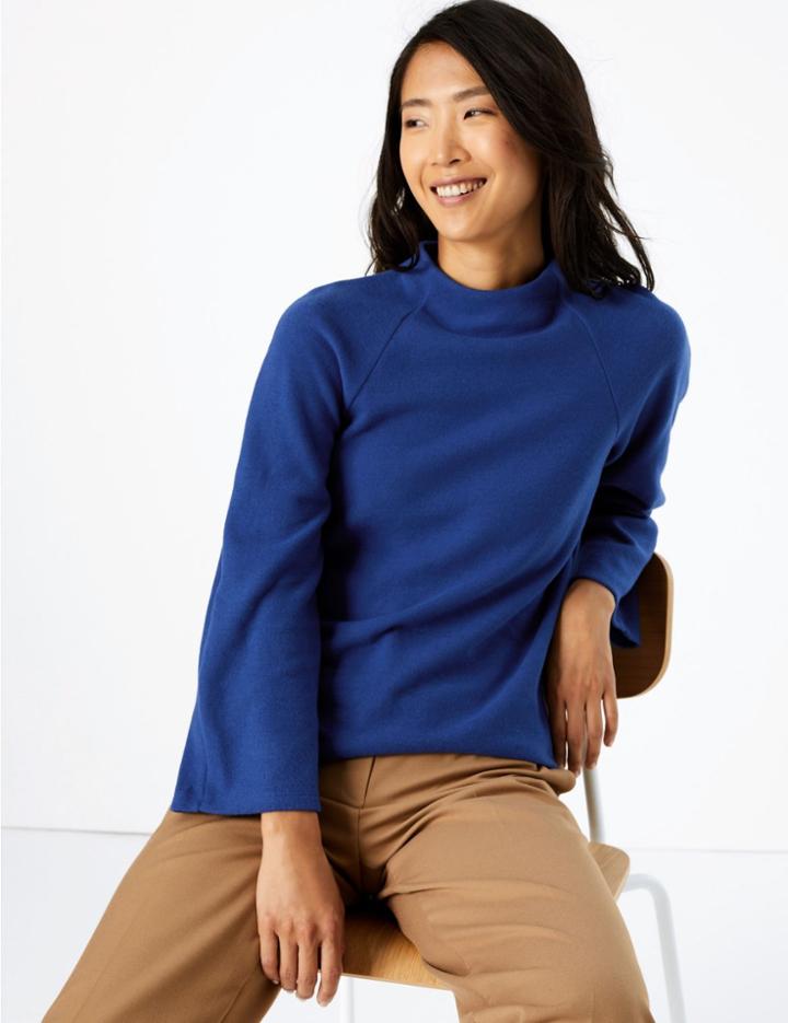 Marks & Spencer 3/4 Sleeve Sweatshirt Rich Blue