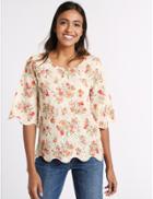 Marks & Spencer Pure Cotton Floral Print Jersey Top Ivory Mix
