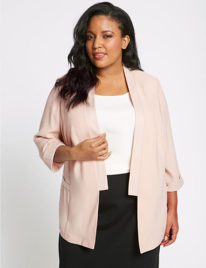 Marks & Spencer Curve Satin Open Front Blazer Blush Pink
